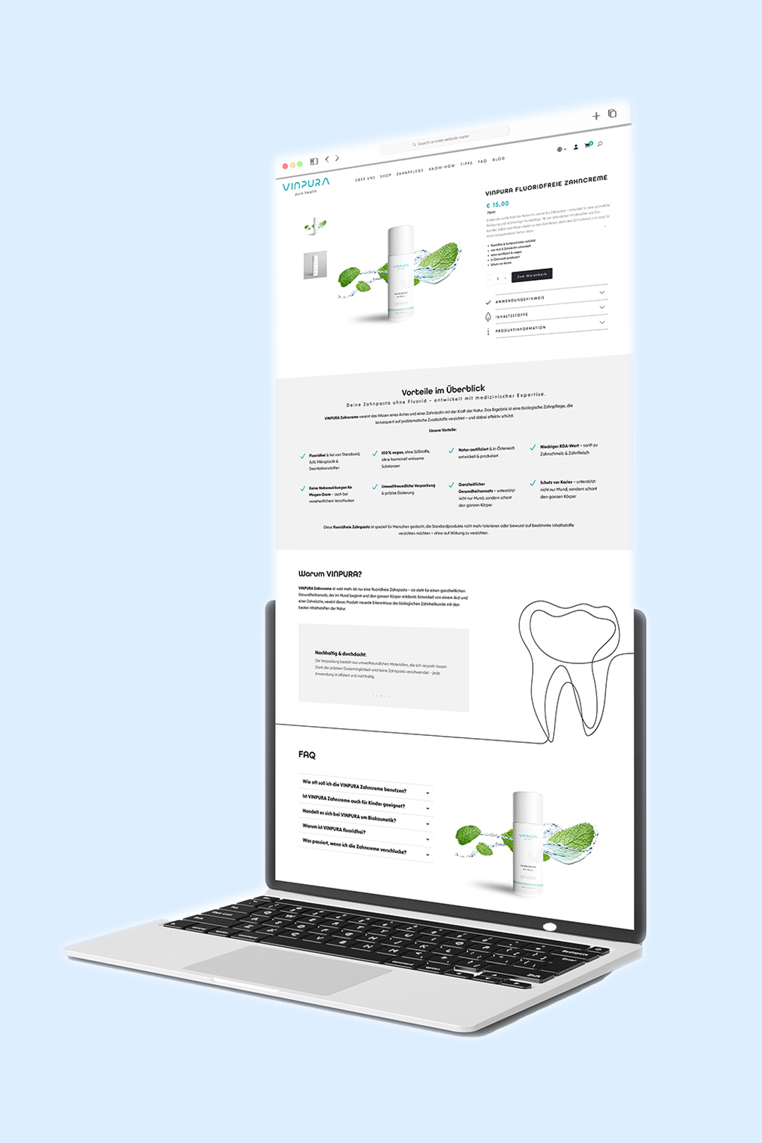 Moderne Website für Zahnpflegeprodukte von VINPURA
